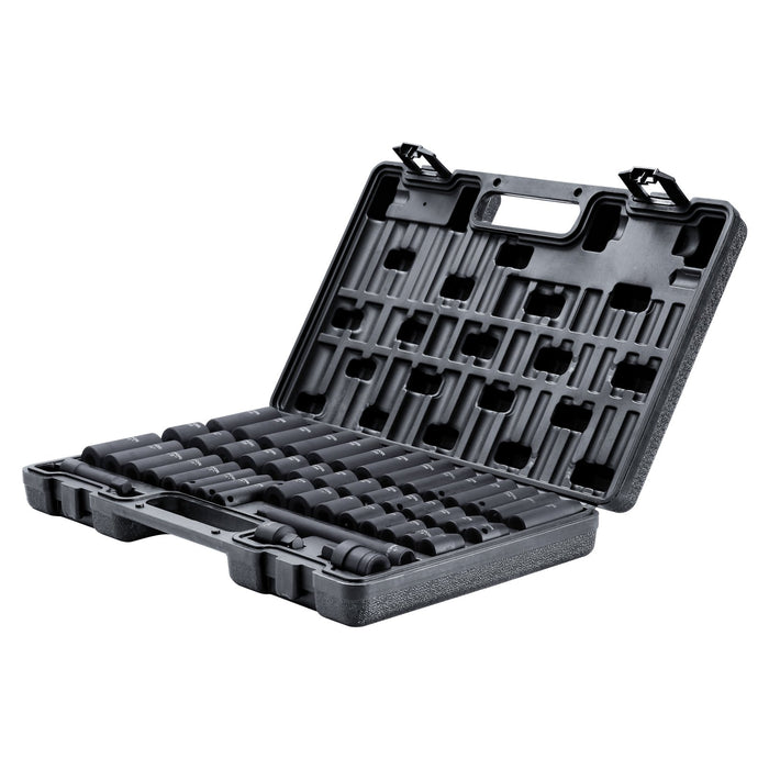 1 / 2" Drive Deep Impact Socket Set 34Pcs Socket Set Metric （8-36Mm） 6 Point Cr-Mo Alloy Steel For Auto Repair Rugged Construction Includes Heavy Duty Storage Case