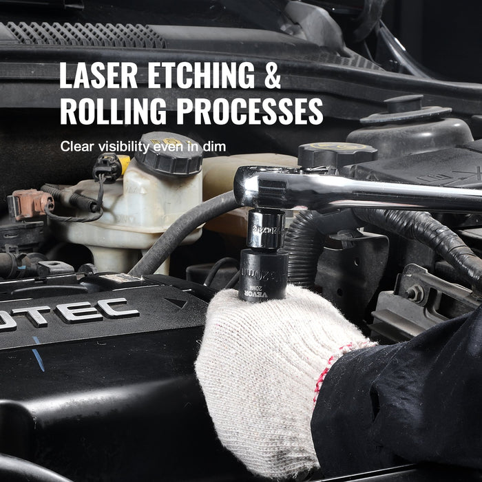 3 / 8" Drive Impact Socket Set 14 Piece Shallow Socket Set Metric 7-20Mm 6 Point Cr-Mo Alloy Steel For Auto Repair Easy-To-Read Size Markings Rugged Construction Includes Storage Case