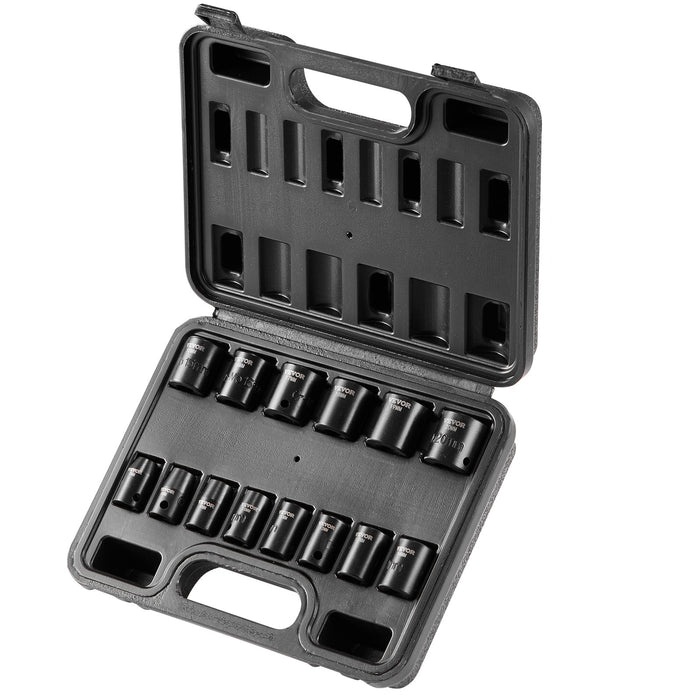 3 / 8" Drive Impact Socket Set 14 Piece Shallow Socket Set Metric 7-20Mm 6 Point Cr-Mo Alloy Steel For Auto Repair Easy-To-Read Size Markings Rugged Construction Includes Storage Case