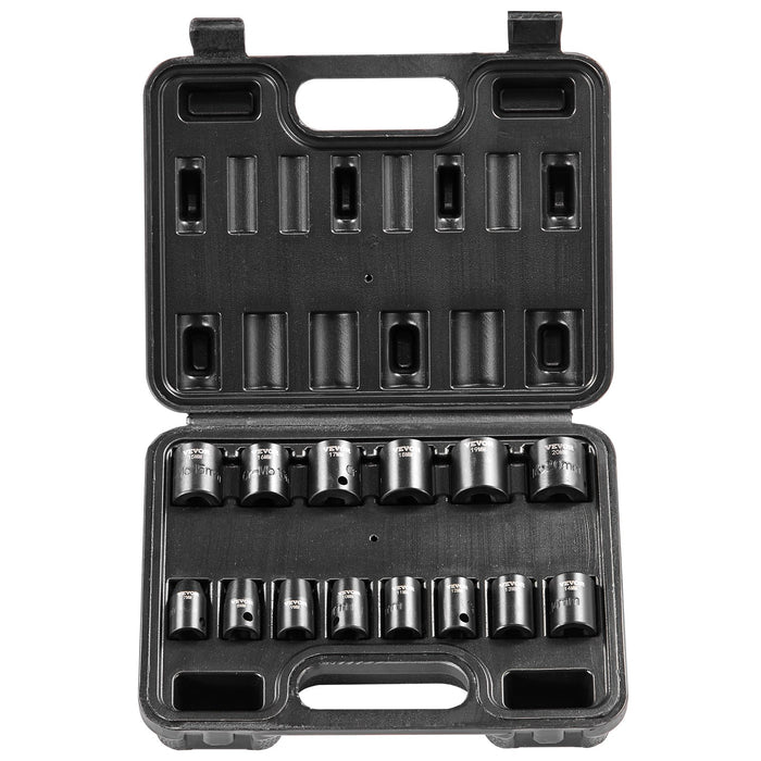 3 / 8" Drive Impact Socket Set 14 Piece Shallow Socket Set Metric 7-20Mm 6 Point Cr-Mo Alloy Steel For Auto Repair Easy-To-Read Size Markings Rugged Construction Includes Storage Case
