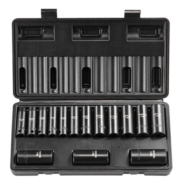 3 / 8" Drive Impact Socket Set 15 Piece Deep Socket Set Metric 8-22Mm 6 Point Cr-Mo Alloy Steel For Auto Repair Easy-To-Read Size Markings Rugged Construction Includes Storage Case