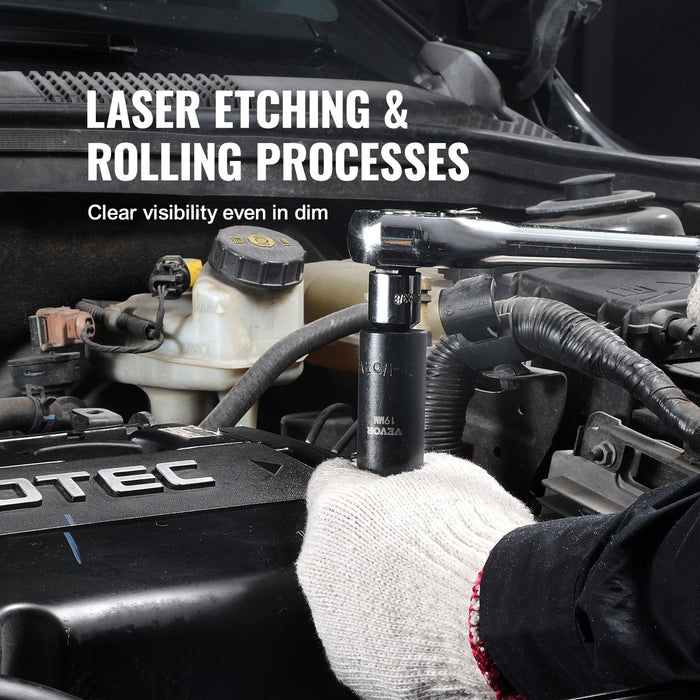 3 / 8" Drive Impact Socket Set 15 Piece Deep Socket Set Metric 8-22Mm 6 Point Cr-Mo Alloy Steel For Auto Repair Easy-To-Read Size Markings Rugged Construction Includes Storage Case