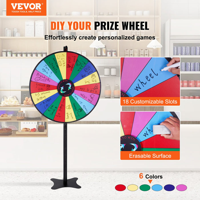 36 Inch Spinning Prize Wheel 18 Slots Spinning Wheel Roulette Wheel With A Dry Erase And 2 Markers Tabletop Or Floor Standing Win Fortune Spin Games In Party Pub Trade Show Carnival