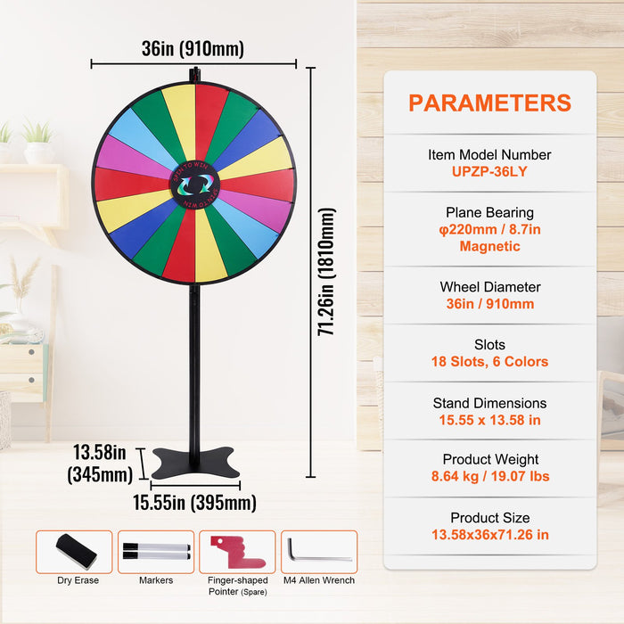 36 Inch Spinning Prize Wheel 18 Slots Spinning Wheel Roulette Wheel With A Dry Erase And 2 Markers Tabletop Or Floor Standing Win Fortune Spin Games In Party Pub Trade Show Carnival