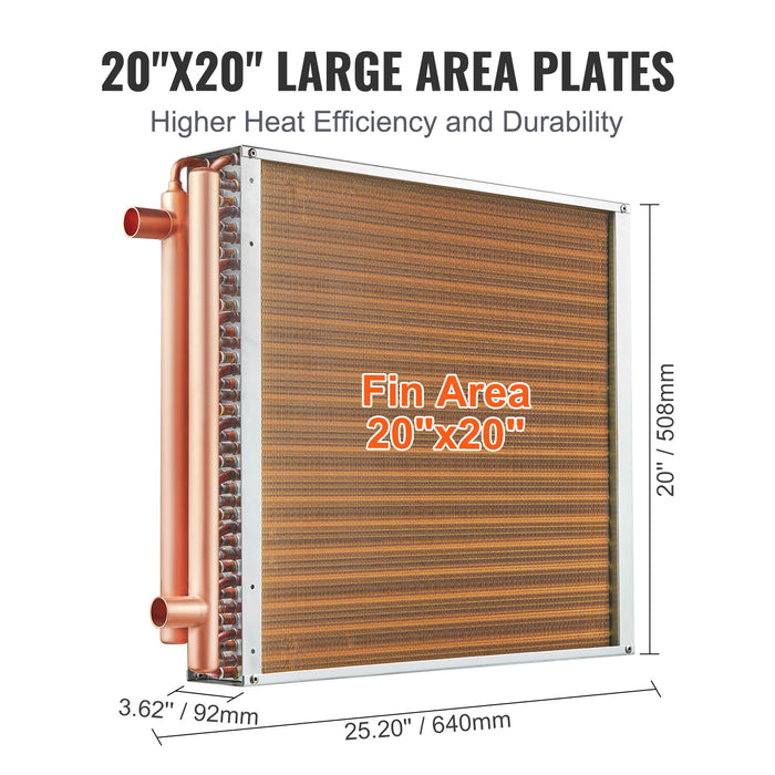 20"X 20" Heat Exchanger Water To Air 3-Row 3 / 8" Copper Ports 242 Fins