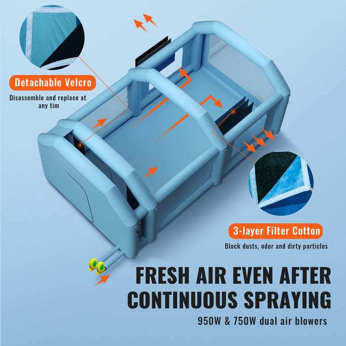 Inflatable Spray Booth Car Paint Tent 20X10X8Ft Filter System 2 Blowers