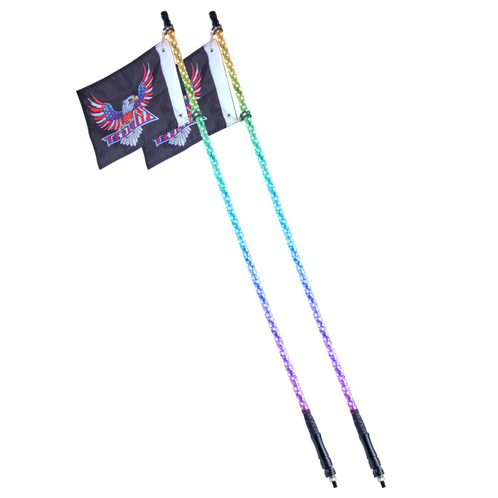 2 Pcs 5 Ft Whip Light App & Rf Remote Control Led Whip Light Waterproof Spiral Rgb Chasing Lighted Whips With 4 Flags For Utvs Atvs Motorcycles Rzr Can-Am Trucks Off-Road Go-Karts