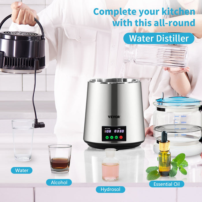 4L Water Distiller 1L / H Distilled Water Maker Timing & Temp Display Silver