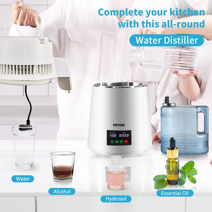 4L Water Distiller 1L / H Distilled Water Maker Timing & Temp Display White