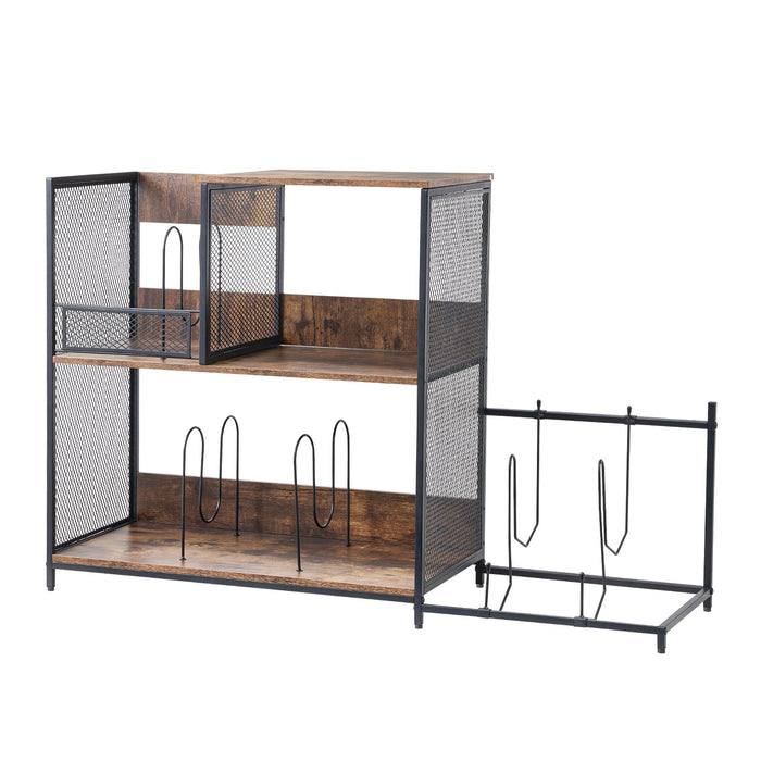 3-Tier Record Player Stand With Guitar Holder Turntable Stand With Storage Holds Up To 300 Albums Vinyl Record Cabinet With Metal Mesh Frame For Living Room Bedroom Black