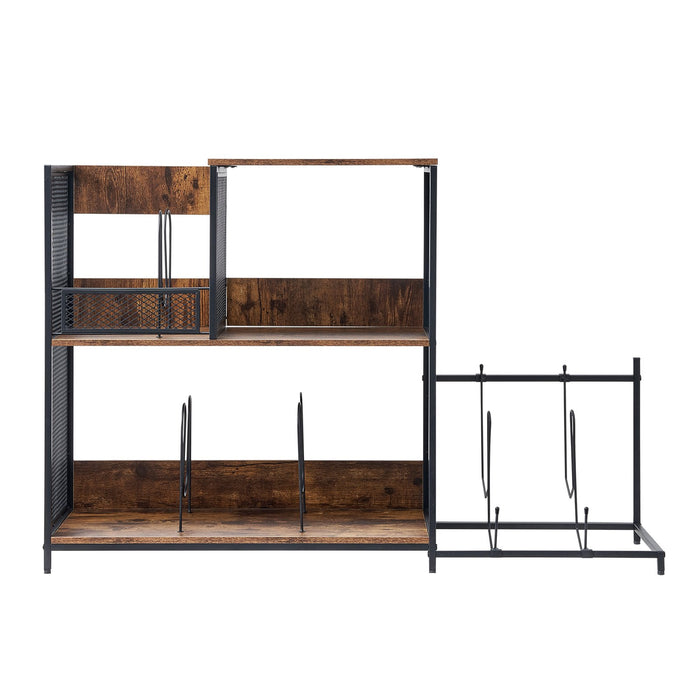 3-Tier Record Player Stand With Guitar Holder Turntable Stand With Storage Holds Up To 300 Albums Vinyl Record Cabinet With Metal Mesh Frame For Living Room Bedroom Black