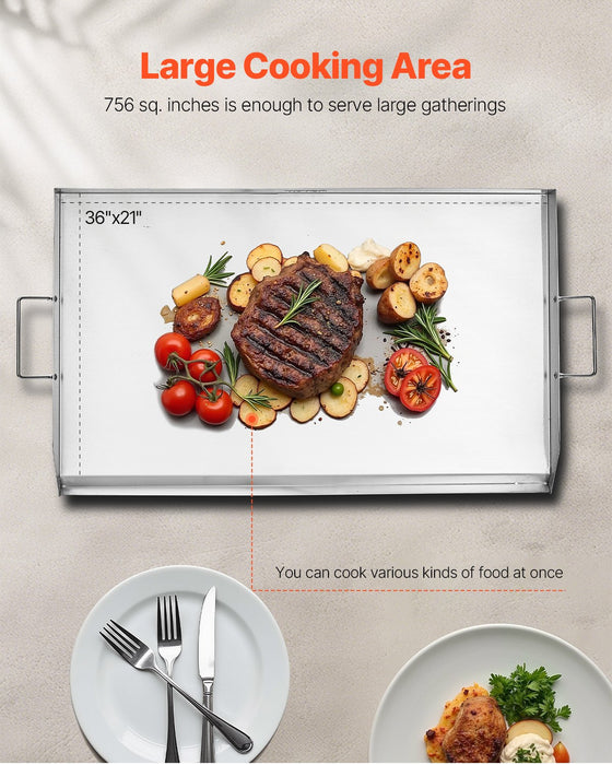 36X22 In Flat Top Griddle Stainless Steel Universal Bbq Grill Pan Cookware