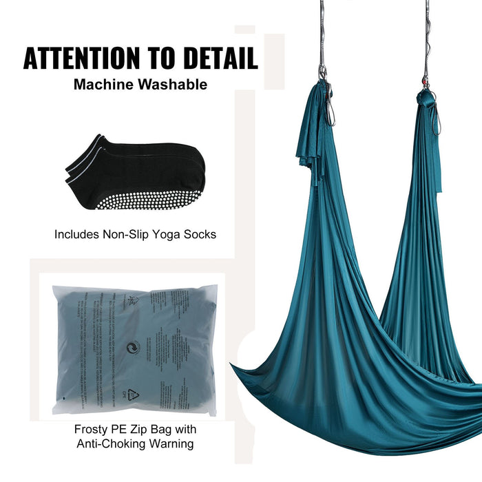 Aerial Yoga Hammock & Swing 5 M Length Aerial Yoga Starter Kit With 100Gsm Nylon Fabric Full Rigging Hardware & Easy Set-Up Guide Antigravity Flying For All Levels Fitness Bodybuilding Green