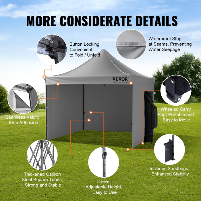 304.8 X 304.8 Cm Pop Up Canopy With Removable Sidewalls Instant Canopies Portable Gazebo & Wheeled Bag Uv Resistant Waterproof Enclosed Canopy Tent For Outdoor Events Patio Backyard Party