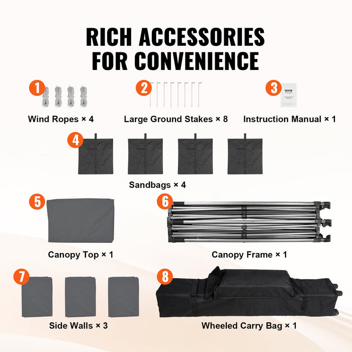 304.8 X 304.8 Cm Pop Up Canopy With Removable Sidewalls Instant Canopies Portable Gazebo & Wheeled Bag Uv Resistant Waterproof Enclosed Canopy Tent For Outdoor Events Patio Backyard Party