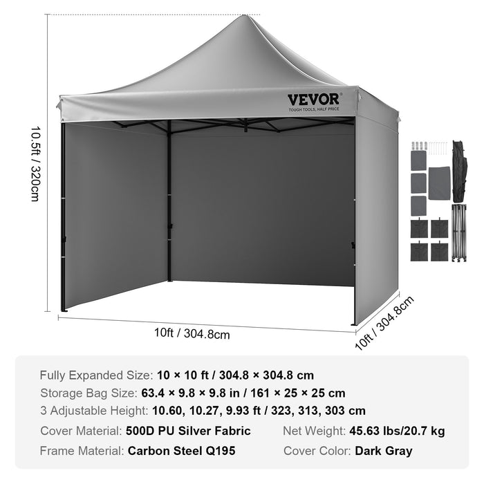 304.8 X 304.8 Cm Pop Up Canopy With Removable Sidewalls Instant Canopies Portable Gazebo & Wheeled Bag Uv Resistant Waterproof Enclosed Canopy Tent For Outdoor Events Patio Backyard Party