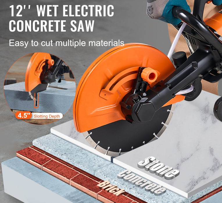 30.48Cm Electric Concrete Saw Wet / Dry Saw Cutter With Water Pump And Blade