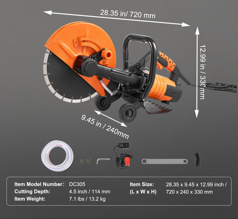 30.48Cm Electric Concrete Saw Wet / Dry Saw Cutter With Water Pump And Blade