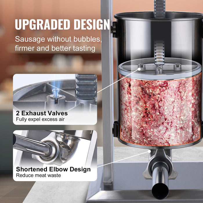 Electric Sausage Stuffer 12 L / 25 Lbs Vertical Meat Stuffer 200W Motor Stepless Speed Control And Foot Pedal Made Of Food-Grade 304 Stainless Steel 5 Stuffing Tubes For Home Commercial