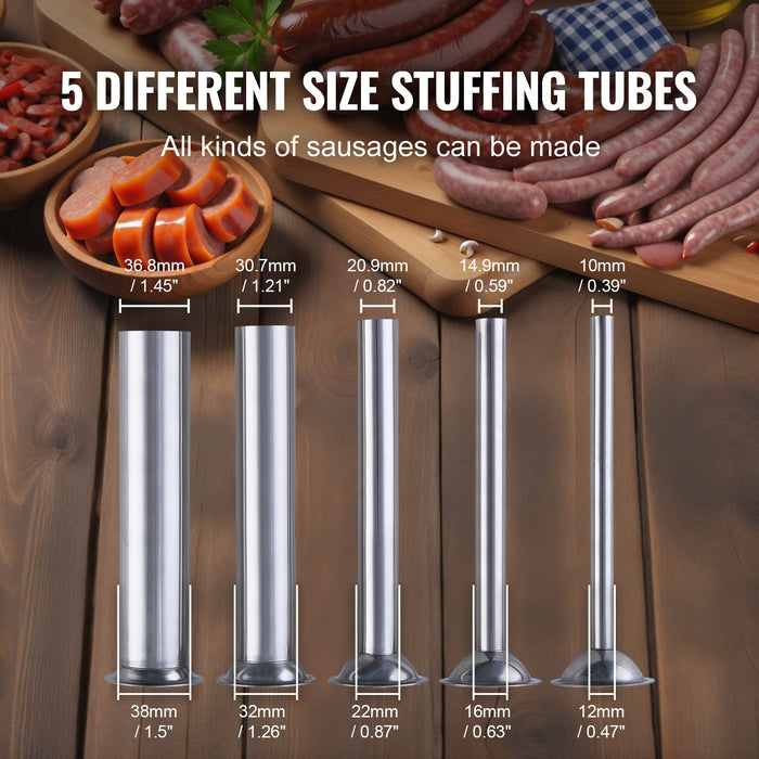 Electric Sausage Stuffer 12 L / 25 Lbs Vertical Meat Stuffer 200W Motor Stepless Speed Control And Foot Pedal Made Of Food-Grade 304 Stainless Steel 5 Stuffing Tubes For Home Commercial