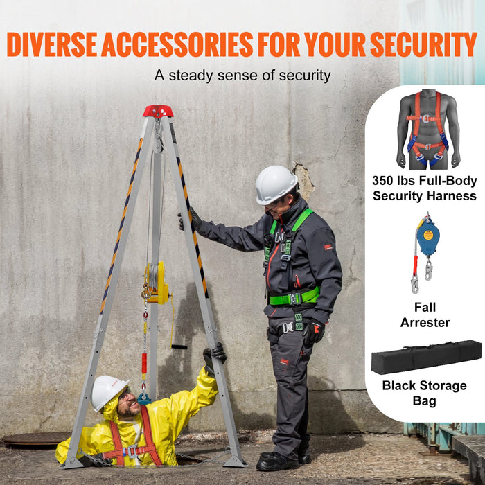 Confined Space Tripod Kit 2600 Lbs Winch Confined Space Tripod 8' Legs And 98' Cable Confined Space Rescue Tripod 32.8' Fall Protection Harness Storage Bag For Traditional Confined Spaces