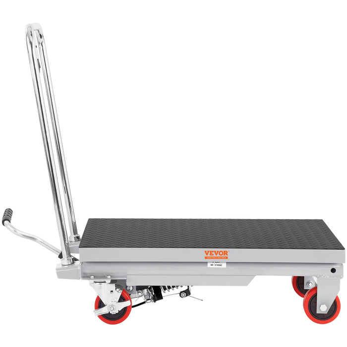 Hydraulic Lift Table Cart 500Lbs Capacity 28.5" Lifting Height Manual Single Scissor Lift Table With 4 Wheels And Non-Slip Pad Hydraulic Scissor Cart For Material Handling Gray