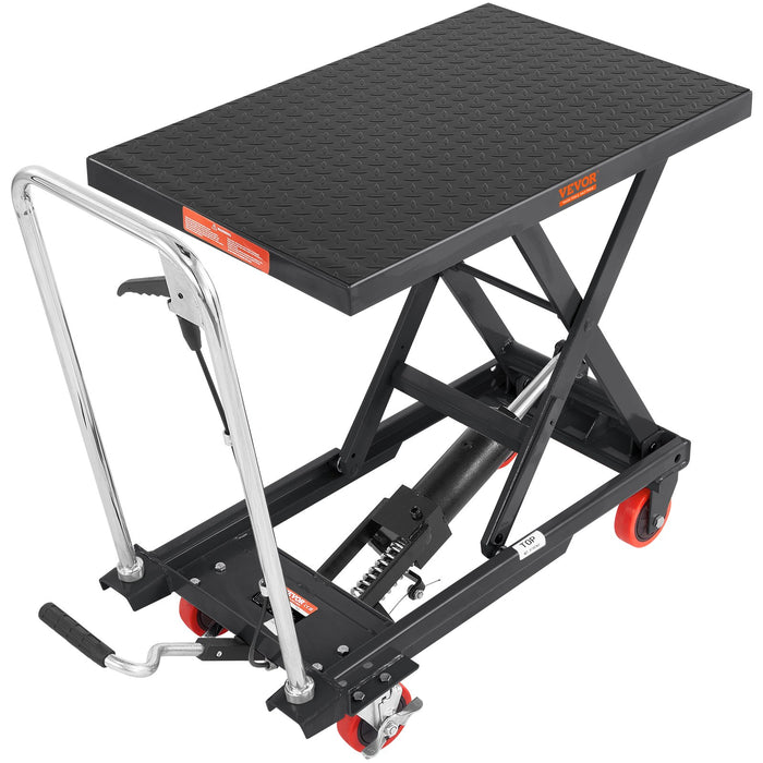 Hydraulic Lift Table Cart 330Lbs Capacity 28.5" Lifting Height Manual Single Scissor Lift Table With 4 Wheels And Non-Slip Pad Hydraulic Scissor Cart For Material Handling Black