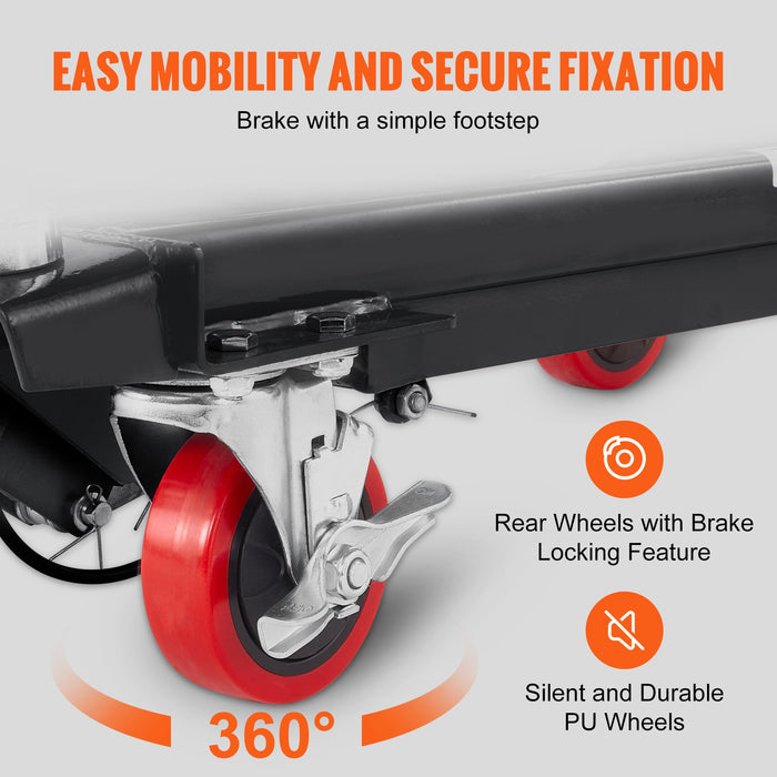 Hydraulic Lift Table Cart 330Lbs Capacity 28.5" Lifting Height Manual Single Scissor Lift Table With 4 Wheels And Non-Slip Pad Hydraulic Scissor Cart For Material Handling Black