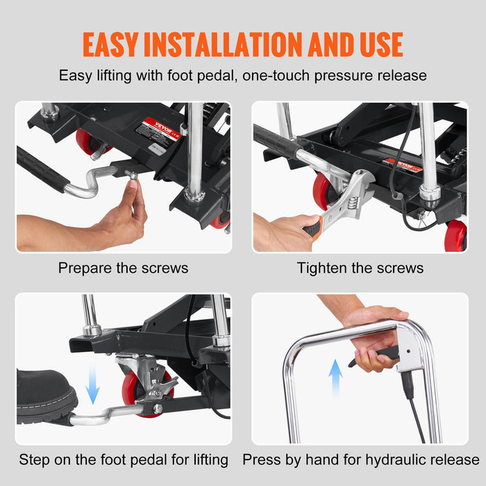 Hydraulic Lift Table Cart 330Lbs Capacity 28.5" Lifting Height Manual Single Scissor Lift Table With 4 Wheels And Non-Slip Pad Hydraulic Scissor Cart For Material Handling Black