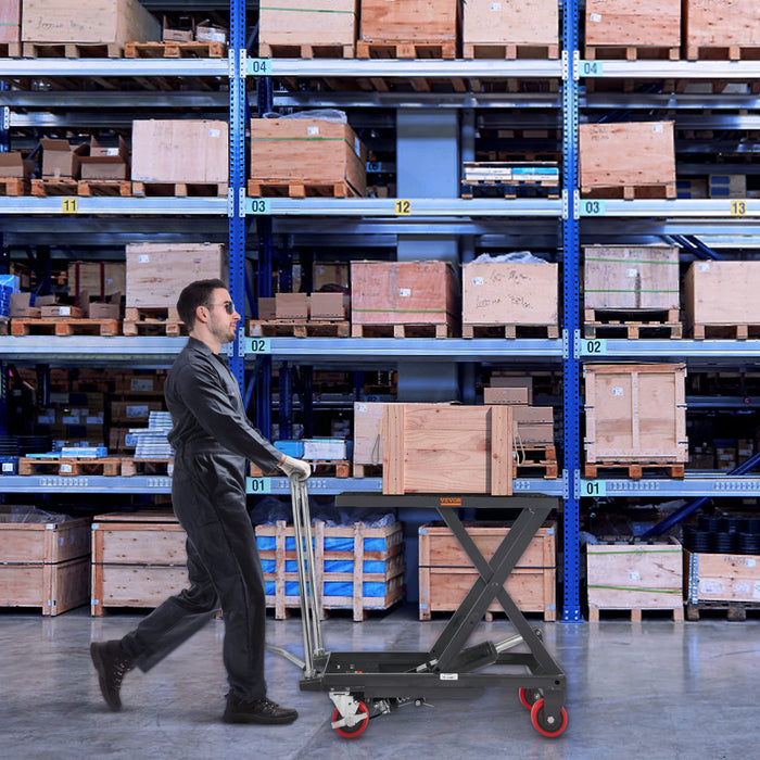 Hydraulic Lift Table Cart 330Lbs Capacity 28.5" Lifting Height Manual Single Scissor Lift Table With 4 Wheels And Non-Slip Pad Hydraulic Scissor Cart For Material Handling Black