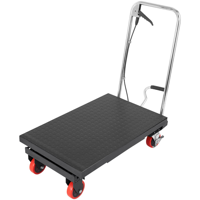 Hydraulic Lift Table Cart 330Lbs Capacity 28.5" Lifting Height Manual Single Scissor Lift Table With 4 Wheels And Non-Slip Pad Hydraulic Scissor Cart For Material Handling Black
