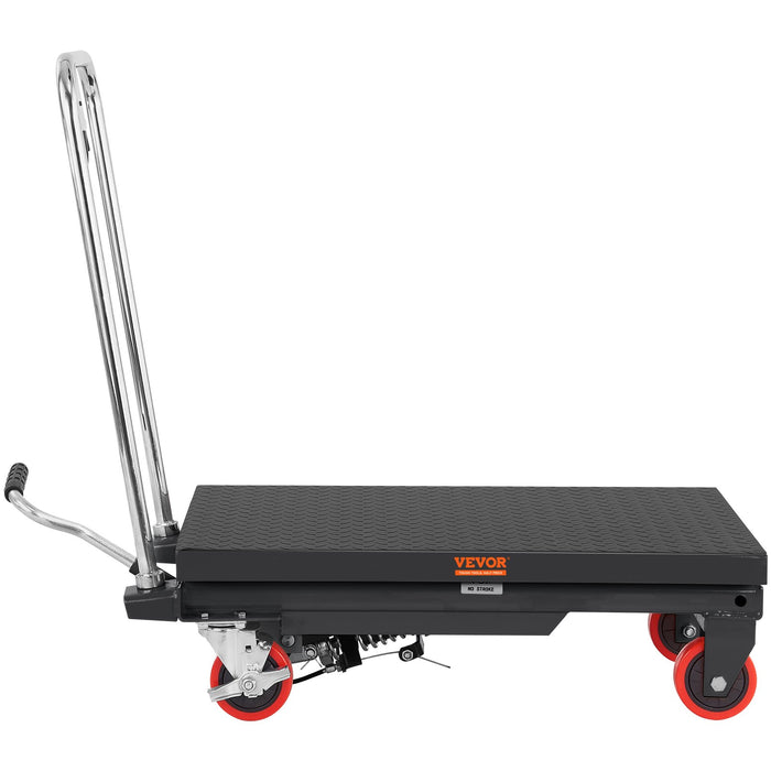 Hydraulic Lift Table Cart 330Lbs Capacity 28.5" Lifting Height Manual Single Scissor Lift Table With 4 Wheels And Non-Slip Pad Hydraulic Scissor Cart For Material Handling Black