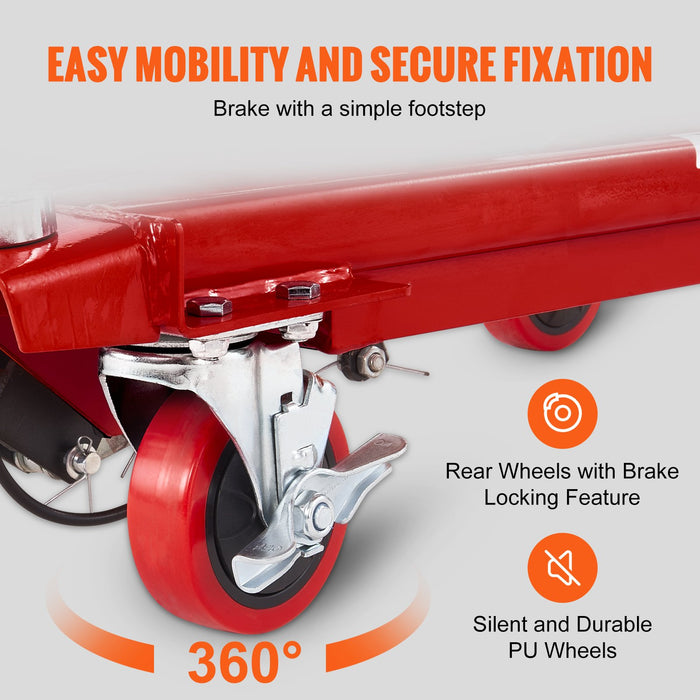 Hydraulic Lift Table Cart 330Lbs Capacity 28.5" Lifting Height Manual Single Scissor Lift Table With 4 Wheels And Non-Slip Pad Hydraulic Scissor Cart For Material Handling Red