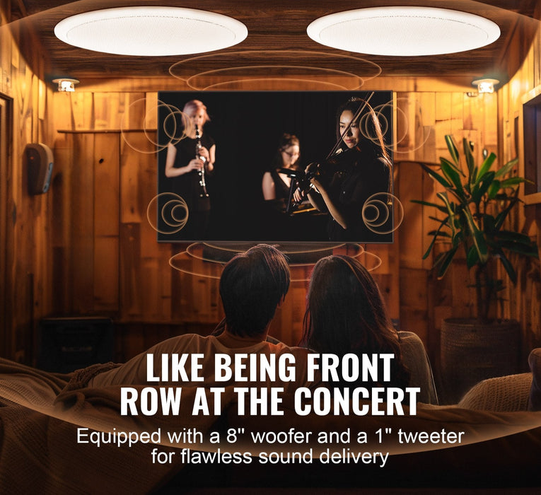 2 Pcs 203.2 Mm In Ceiling Speakers 50-Watts Flush Mount Ceiling & In-Wall Speakers System With Impedance 89Db Sensitivity For Home Kitchen Living Room Bedroom Or Covered Outdoor Porches