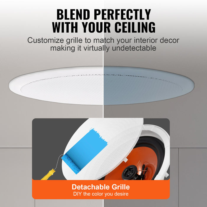 4 Pcs 203.2 Mm In Ceiling Speakers 100-Watts Flush Mount Ceiling & In-Wall Speakers System With 8Ωimpedance 89Db Sensitivity For Home Kitchen Living Room Bedroom Or Covered Outdoor Porches