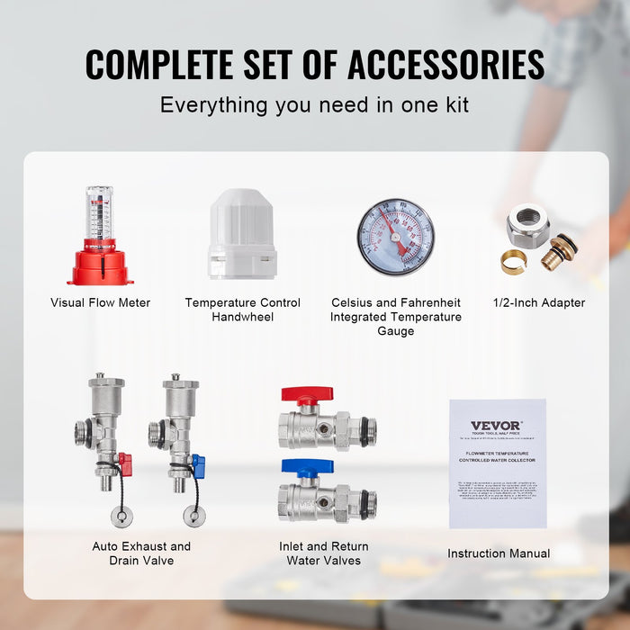 12-Branch Radiant Heat Manifold 1 / 2" Pex Tubing Manifold Stainless Steel Pex Manifold For Hydronic Radiant Floor Heating Radiant Heat Pex Manifold Kit With 1 / 2" Adapters Included