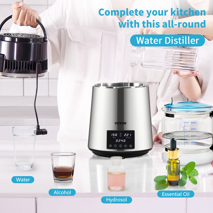 4L Water Distiller 1.5L / H Distilled Water Maker Timing Dual-Temp Silver