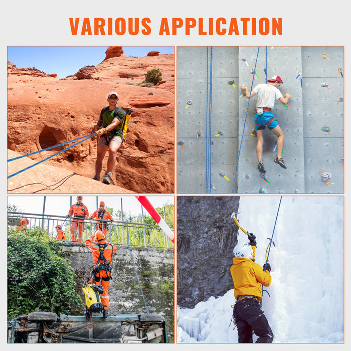 10.2Mm Dynamic Climbing Rope 50M 164Ft Outdoor Rock Climbing Rope 25Kn Breaking Tension Stretchable Fiber Rope With Steel Snap Hooks For Escape Rappelling Fire Rescue Blue