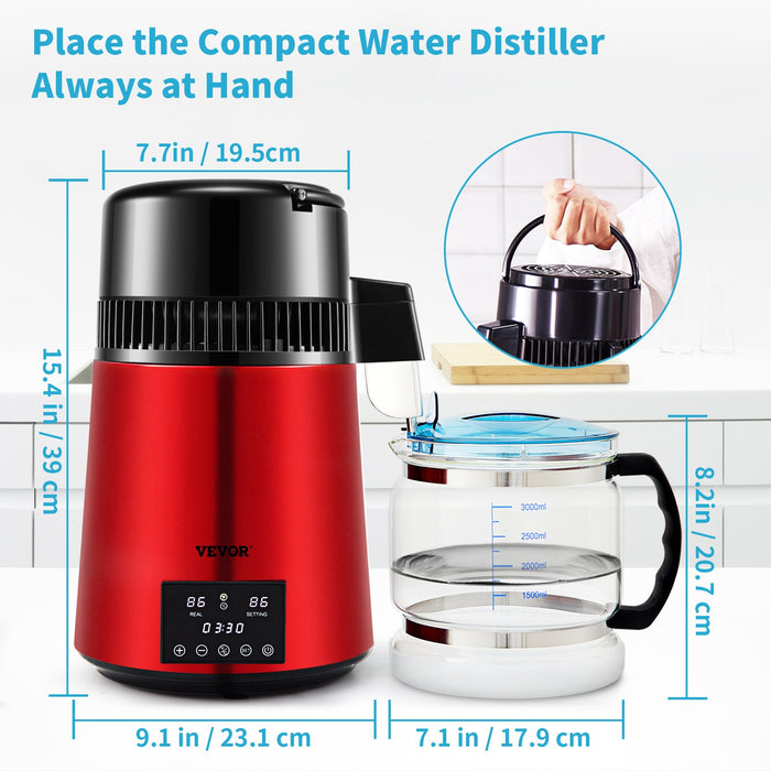 4L Water Distiller Distilled Water Maker 1 L / H W / Timing Dual Temp Red