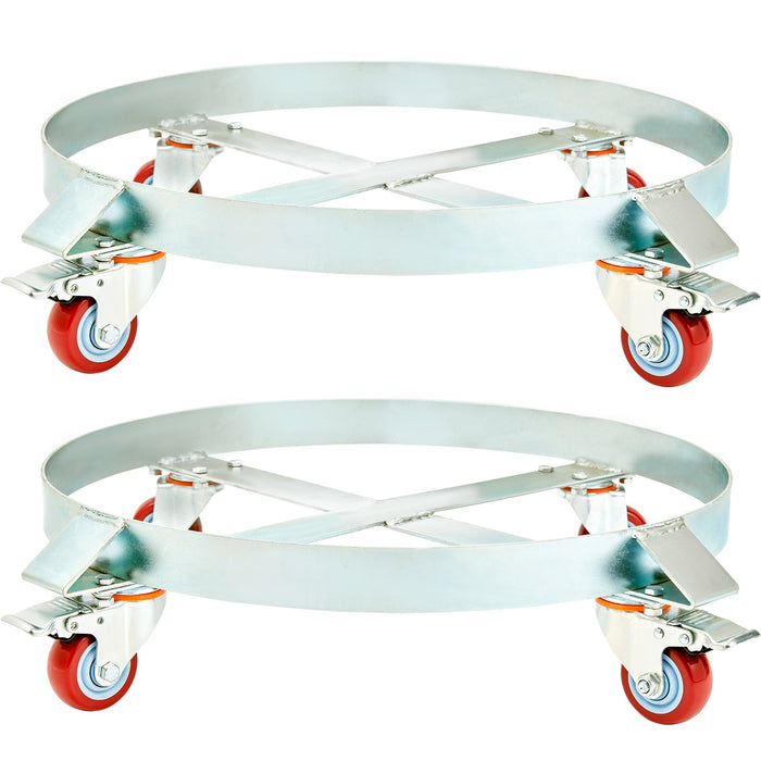 2Pcs 250 L Heavy Duty Drum Dolly 454 Kg Load Capacity Barrel Dolly Cart Drum Caddy Non Tipping Hand Truck Capacity Dollies With Steel Frame 4 Swivel Casters Wheel For Drum Handling