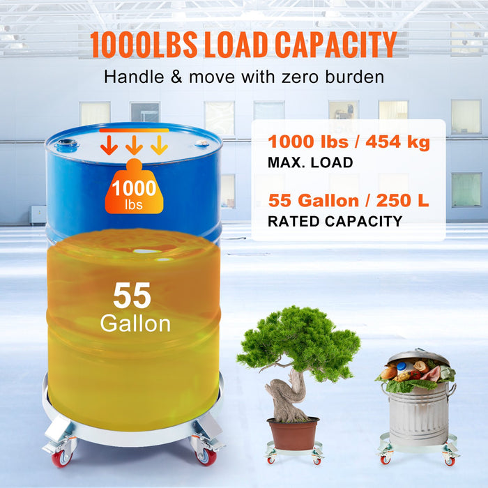 2Pcs 250 L Heavy Duty Drum Dolly 454 Kg Load Capacity Barrel Dolly Cart Drum Caddy Non Tipping Hand Truck Capacity Dollies With Steel Frame 4 Swivel Casters Wheel For Drum Handling