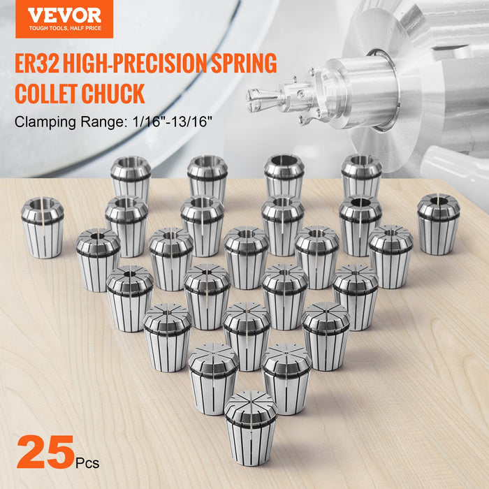 25 Pcs Er32 Collet Set 1 / 16''-13 / 16'' Er32 Spring Collet Chuck Set 0.0006" / 15 Μm Tir Lathe Chuck Tool With 25 Labeled Storage Boxes For Cnc Engraving Machine Milling Lathe Tool Drill Press