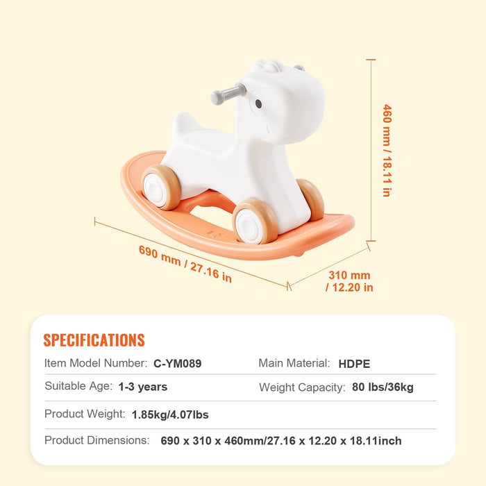 3 In 1 Rocking Horse For Toddlers 1-3 Years Baby Rocking Horse With Detachable Balance Board And 4 Smooth Wheels Support Up To 80 Lbs Hdpe Material Kids Ride On Toy Swinging Orange
