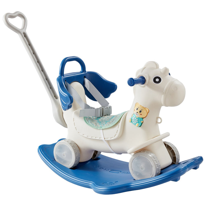 4 In 1 Rocking Horse For Toddlers 1-3 Years Baby Rocking Horse With Detachable Balance Board Push Handle And 4 Smooth Wheels Support Up To 80 Lbs Hdpe Kids Ride On Toy With Sound Blue