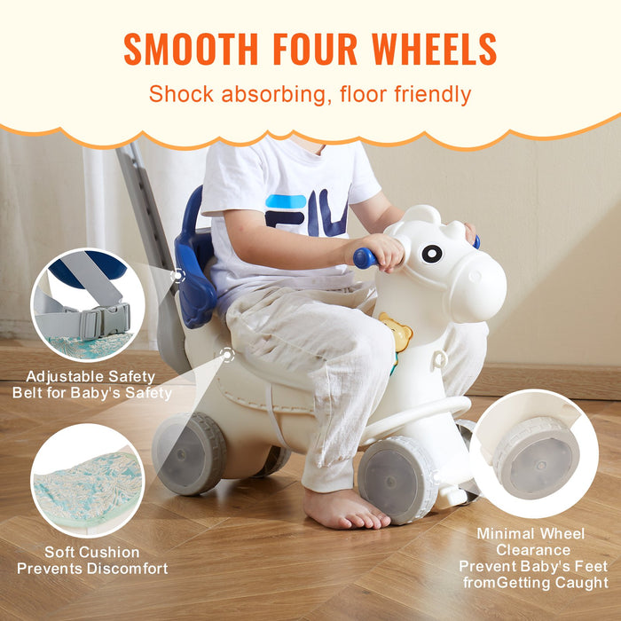4 In 1 Rocking Horse For Toddlers 1-3 Years Baby Rocking Horse With Detachable Balance Board Push Handle And 4 Smooth Wheels Support Up To 80 Lbs Hdpe Kids Ride On Toy With Sound Blue