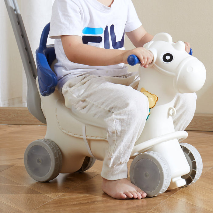 4 In 1 Rocking Horse For Toddlers 1-3 Years Baby Rocking Horse With Detachable Balance Board Push Handle And 4 Smooth Wheels Support Up To 80 Lbs Hdpe Kids Ride On Toy With Sound Blue