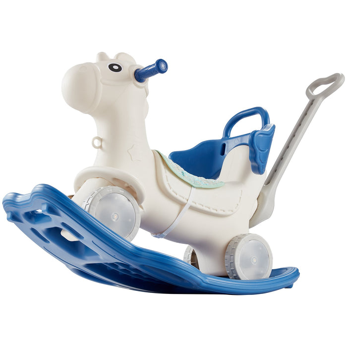 4 In 1 Rocking Horse For Toddlers 1-3 Years Baby Rocking Horse With Detachable Balance Board Push Handle And 4 Smooth Wheels Support Up To 80 Lbs Hdpe Kids Ride On Toy With Sound Blue