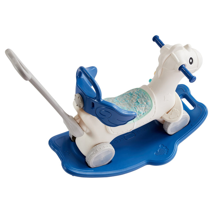 4 In 1 Rocking Horse For Toddlers 1-3 Years Baby Rocking Horse With Detachable Balance Board Push Handle And 4 Smooth Wheels Support Up To 80 Lbs Hdpe Kids Ride On Toy With Sound Blue