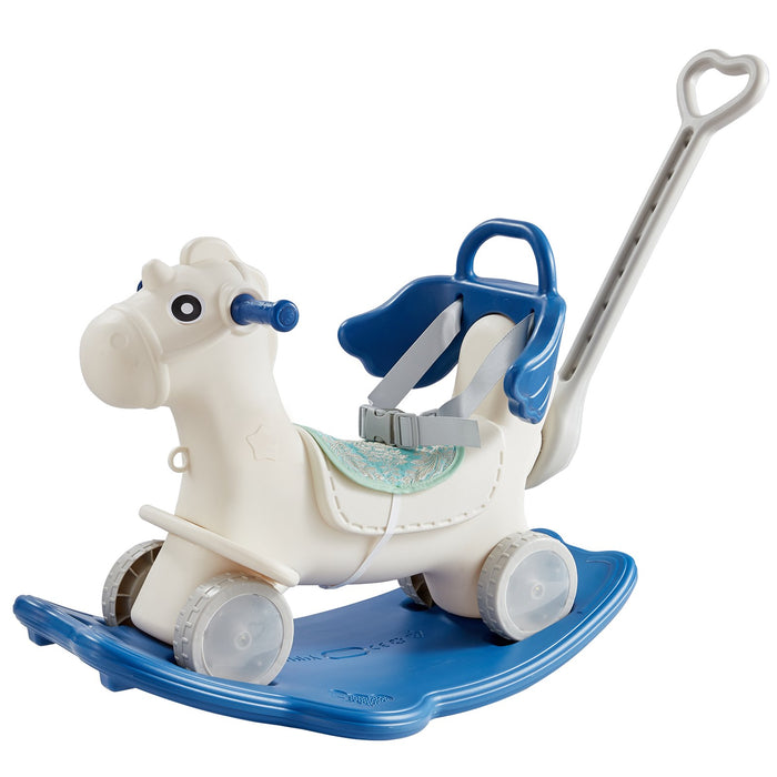 4 In 1 Rocking Horse For Toddlers 1-3 Years Baby Rocking Horse With Detachable Balance Board Push Handle And 4 Smooth Wheels Support Up To 80 Lbs Hdpe Kids Ride On Toy With Sound Blue