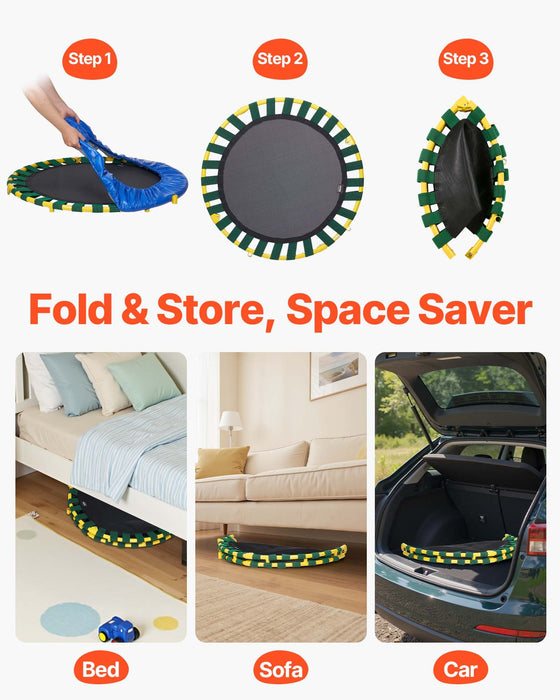 3Ft Trampoline For Kids 92 Cm Trampolines Indoor / Outdoor Trampoline For Toddlers Foldable Mini Baby Trampoline With Foam Handle Recreational Trampoline Birthday Gift For 3+ Years Kids